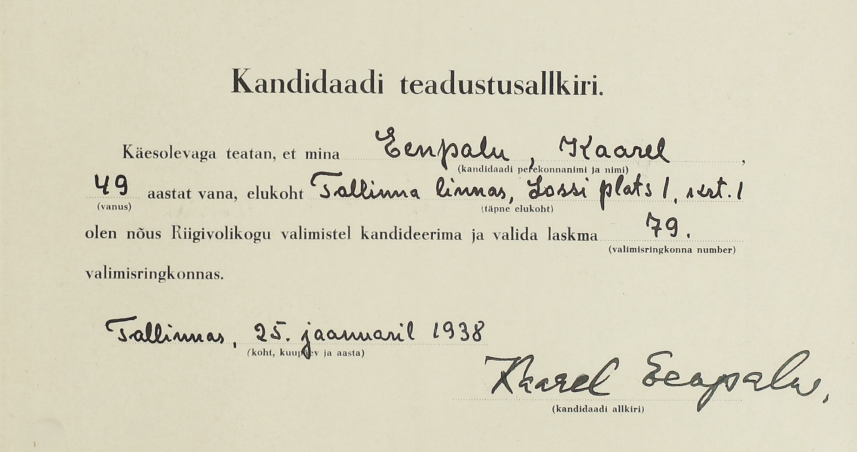 Eenpalu osales 1938. aastal Riigivolikogu valmistel.