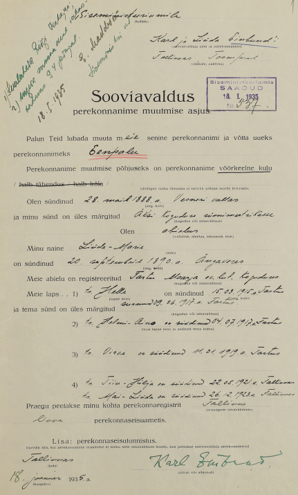 Karl Einbund muutis oma nime 1935. aastal Kaarel Eenpaluks.